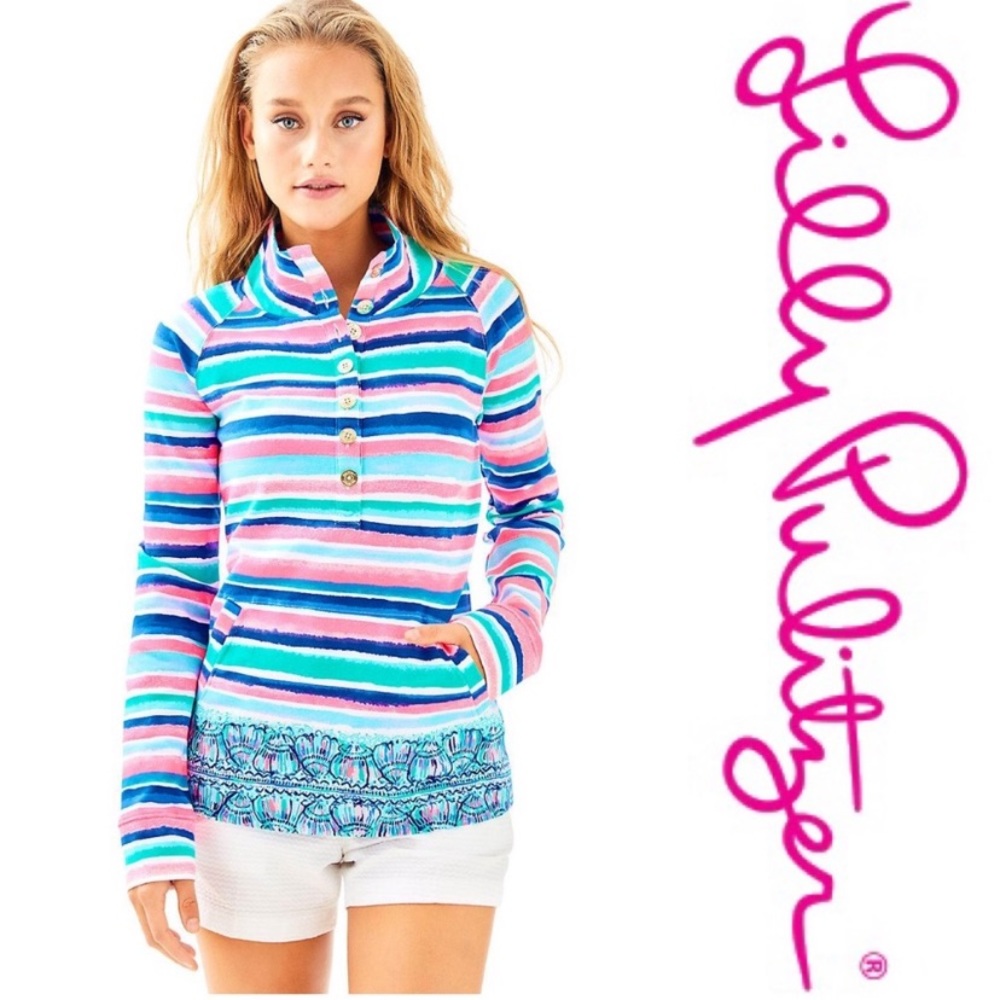 Lilly Pulitzer Sandy Shell Stripe Popover Jacket Pullover XS RARE HTF GORGEOUS